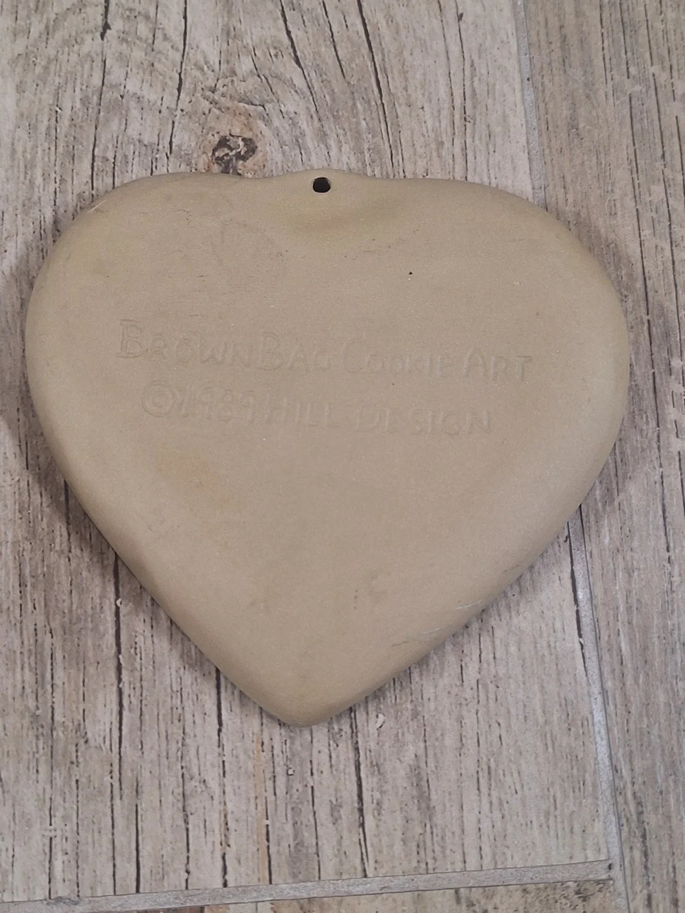 Vintage Brown Bag Cookie Art Heart Bunny Cookie Mold Stoneware Springerle  1989